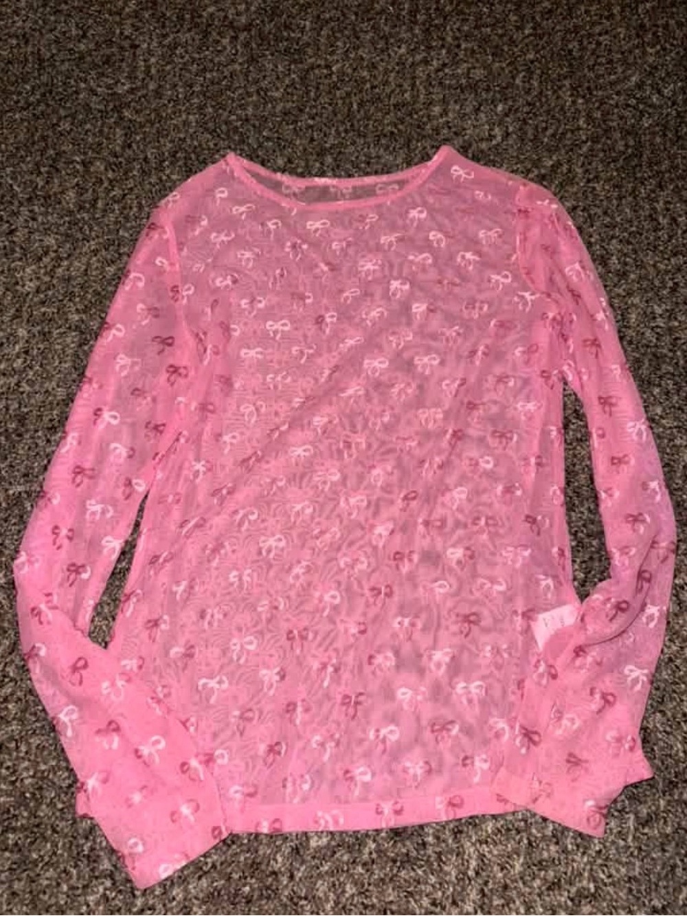 Pink Sheer Long-Sleeve Bow Print Top